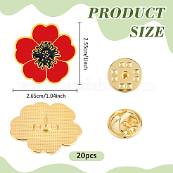 ポピー合金エナメルブローチ20個  バックパック用ラペルピンバック  レッド  25.5x26.5mm&nbsp;JEWB-FG0001-67