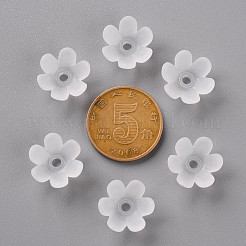 つや消しアクリルビーズキャップ  6花びら  花  ホワイト  14x6mm  穴：2mm  約1660個/500g&nbsp;MACR-S371-07A-701