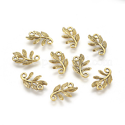 金属合金リンクコネクター  カドミウムフリー＆ニッケルフリー＆鉛フリー  葉  アンティーク黄金  15x9x1mm  穴：2mm&nbsp;X-PALLOY-A15392-AG-NF