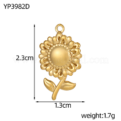 304ステンレスペンダント  花のチャーム  イオンプレーティング（ip）  14KGP本金メッキ  23x13mm  穴：1.5mm&nbsp;STAS-OY017-12G