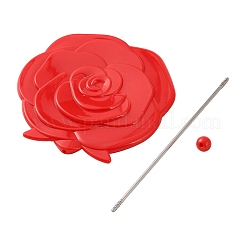 バラの花柄ガラス製手鏡（プラスチック製ハンドルと鉄製の棒付き）  ミックスカラー  16.7x7.7x0.55cm&nbsp;GL-CBAE5B0-01