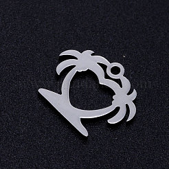 変色しにくい201ステンレススチール中空チャーム  ココヤシの木  ステンレス鋼色  12.5x15x1mm  穴：1.5mm&nbsp;STAS-Q201-JN294-1
