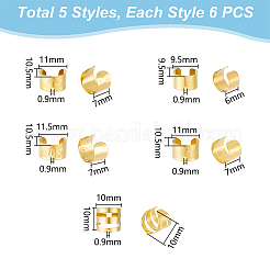 30個 5スタイル 304ステンレススチール製イヤーカフ金具  穴付き  ゴールドカラー  9.5~11.5x6~10x9.5~10.5mm  穴：0.9mm  6個/スタイル&nbsp;STAS-UN0056-22