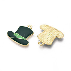 聖パトリックの日合金エナメルペンダント  帽子チャーム  ゴールドカラー  濃い緑  19x20x2mm  穴：1.6mm&nbsp;ENAM-T023-10B