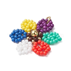 シードビーズ ビーズチャーム  304ステンレススチール製丸カン付き  花のペンダント  カラフル  28.5x24.5x5.5mm  穴：3.5mm&nbsp;PALLOY-MZ00337