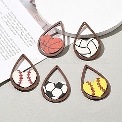 DIY スポーツボール ダングル イヤリング 作成キット  木製の大きなペンダントを含む  真鍮製オープンタイプ丸カン  304ステンレススチールピアスフック  ミックスカラー  59.5x40x2.5mm  穴：1.6mm&nbsp;DIY-YW0009-92