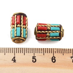 手作りのインドネシアビーズ  真鍮、樹脂と  コラム  レッド  15x14mm  穴：1.8mm&nbsp;FIND-Q106-60