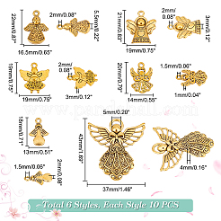 60個 6スタイル 天使 チベットスタイル 合金ペンダント  ミックスカラー  18~43x13~37x1~5.5mm  穴：1.5~5mm&nbsp;TIBEP-PH0001-65