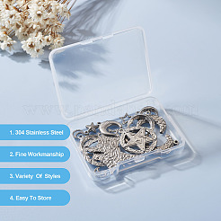 18個9スタイル304ステンレススチールペンダント  スター＆ムーン  ステンレス鋼色  8~34x7~25x1~3mm  穴：1~2mm  2個/スタイル&nbsp;STAS-TA0001-84