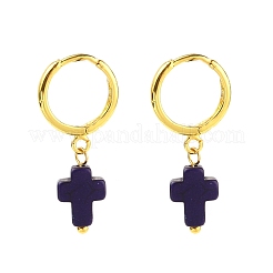 真鍮ハギーフレンチフックピアス  合成ターコイズペンダント付き  クロス  ゴールドカラー  ミックスカラー  29.5mm  ピン：1mm  クロス：14.5~15x8x3.5mm&nbsp;EJEW-JE04309