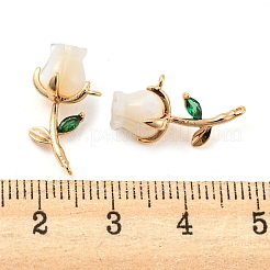 天然淡水シェル真鍮ペンダント  緑のガラスの葉が付いた花のチャーム  18KGP本金メッキ  19.5x10x8.5mm  穴：1mm&nbsp;KK-Q806-05G
