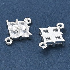 真鍮舗装クリアキュービックジルコニアコネクタチャーム  菱形リンク  銀  17.5x12.5x3.5mm  穴：1.2mm&nbsp;CU-CBAB0CF-03S