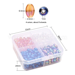 8連売り4色電気メッキガラスビーズ連売り  カラーメッキ  オーバル  ミックスカラー  6.5x4.5mm  穴：1mm  約60~65個/連  15.16~15.94インチ（38.5~40.5cm）  1本/色&nbsp;EGLA-YW0001-37
