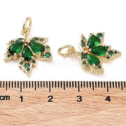 ラックメッキ真鍮クリアキュービックジルコニアペンダント  長持ちメッキ  カドミウムフリー＆鉛フリー  丸カン付き  葉  14KGP本金メッキ  19.5x17x3.5mm  穴：4mm&nbsp;KK-B078-02G14-02