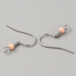 304ステンレススチールピアスフック  コイルとプラスチックボール付きフレンチフック  桃パフ  19.5x18.5x3mm  穴：2mm  ピン：0.7mm&nbsp;STAS-WH0027-64P-02
