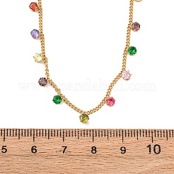 304ステンレススチールパヴェカラフルキュービックジルコニアフラットラウンドタッセルツイストチェーンネックレス（女性用）  イオンプレーティング（ip）  18KGP本金メッキ  16.14インチ（41cm）&nbsp;LS-NJEW-A051-04G