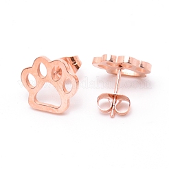 ステンレス製のスタッドのピアス  猫の足跡  ローズゴールド  12x10.5x1.5mm  ピン：0.8mm&nbsp;EJEW-WH0005-02RG