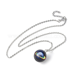 304ステンレススチールガラス宇宙ペンダントネックレス  ステンレス鋼色  ミッドナイトブルー  19.69インチ（50cm）&nbsp;NJEW-JN05192-02