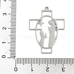 304ステンレスペンダント  十字架と祈る聖母マリア  ステンレス鋼色  32x23.5x1.5mm  穴：1.5mm&nbsp;LS-STAS-G355-04P