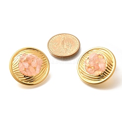 304ステンレススチール天然ローズクォーツスタッドピアス  18KGP本金メッキ  フラットラウンド  30.5mm&nbsp;EJEW-R012-02G-01