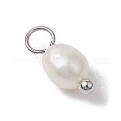 天然淡水真珠ポテトチャーム  真鍮のループを有します  プラチナ  13x4.5mm  穴：2mm&nbsp;PALLOY-JF03202-02