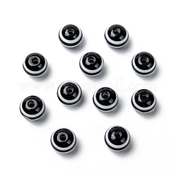 ラウンド縞模様樹脂ビーズ  ブラック  10x9mm  穴：1.8~2mm&nbsp;RESI-R158-10mm-11