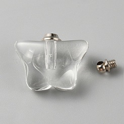 ガラス瓶のロケットペンダント  髪の形見の骨壷灰のチャーム  蝶  透明  20x21.5x10mm  穴：1.8mm&nbsp;GLAA-WH0033-65