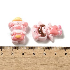 文房具テーマ不透明豚学習ツール樹脂デコデンカボション  定規とペンとノート  混合図形  ピンク  15~30.5x10.5~29x6~8mm&nbsp;RESI-G090-02
