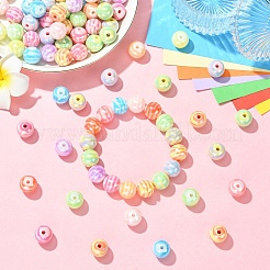 100個 2スタイル ABカラーメッキアクリルビーズ  ストライプラウンド  ミックスカラー  14mm  穴：2.8mm&nbsp;SACR-YW0002-05