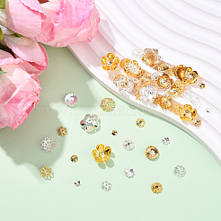 100 個 20 スタイル真鍮ビーズキャップ  鉛フリーとニッケルフリー  花  ゴールデン＆シルバー  4~13x4~13x1~6mm  穴：1~1.6mm  5個/スタイル&nbsp;KK-YW0004-01