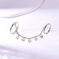 女性用真鍮パヴェキュービックジルコニア指輪  ティアドロップ  銀  涙：8x5.2 mm  指輪1：内径16mm  指輪2：内径17mm&nbsp;JM9814-1