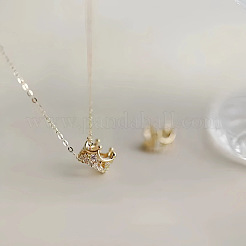 スターリングシルバーマイクロパヴェクリアキュービックジルコニアクラウンペンダントネックレス（女性用）925個  14KGP本金メッキ  17.72インチ（45cm）&nbsp;FS-WG2E0A9-01