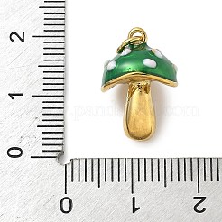 304ステンレススチールエナメルペンダント  丸カン付き  きのこチャーム  ゴールドカラー  グリーン  17.5x12x11.5mm  穴：3.3mm&nbsp;LS-STAS-M120-06A-G02
