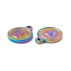 イオンプレーティング（IP）304ステンレスペンダント  ライオンのフラットラウンド  虹色  19x15x3mm  穴：1.6mm&nbsp;STAS-E169-13M