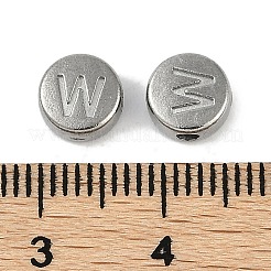 変色防止304ステンレススチールビーズ  アルファベット付きフラットラウンド  ステンレス鋼色  文字W  7x3.8mm  穴：1.8mm&nbsp;STAS-L082-019W-P