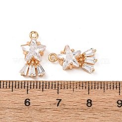 真鍮マイクロパヴェクリアキュービックジルコニアペンダント  スターのチャーム  18KGP本金メッキ  16x8.5x4.5mm  穴：1.4mm&nbsp;KK-T082-06G