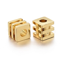 真鍮製スペーサービーズ  長持ちメッキ  溝付きキューブ  ゴールドカラー  4x4x4mm  穴：1.8mm&nbsp;X-KK-K249-02D-G