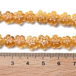 ハンドメイドミッレフィオーリ ランプワークビーズ連売り  花  ゴールデンロッド  7.5~8.5x7.5~8.5x3~3.5mm  穴：0.8mm  約50個/連  15.75~15.94インチ（40~40.5cm）&nbsp;LAMP-F035-09I