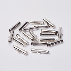 真鍮製チューブ型スライド式コードエンド紐留めパーツ  スライダエンドキャップ  プラチナ  19.5x4mm  穴：1mm  内径：2mm&nbsp;KK-P031-09P