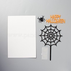 アクリル蜘蛛の巣＆ハロウィンワードケーキインサートカードデコレーション  ハロウィンケーキデコレーション用  ブラック  155x100x1mm&nbsp;DIY-H109-08