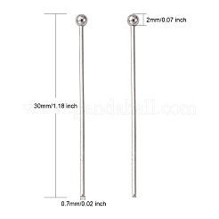 変色しにくい304ステンレススチール製ボールヘッドピン  ステンレス鋼色  30x0.7mm  21ゲージ  ヘッド：2mm&nbsp;STAS-N017-02-30mm
