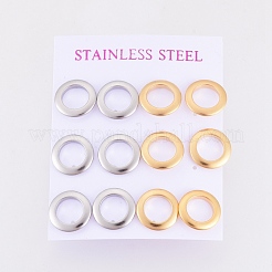 304ステンレススチールスタッドピアス  低刺激性のイヤリング  耳ナッツ  リング  ミックスカラー  15x2.5mm  ピン：0.6mm  6のペア/カード&nbsp;EJEW-I235-07B
