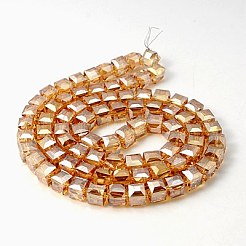 電気メッキガラスビーズ  虹メッキ  多面カット  キューブ  オレンジ  10~11x10~11x10~11mm  穴：1mm&nbsp;EGLA-E006-2H