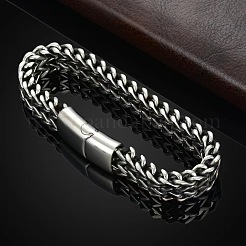 パンクスタイル 304 ステンレススチール カーブチェーンブレスレット 男性用  亜鉛合金マグネットバックル付き  ステンレス鋼色  8-1/4x1/4インチ（21x0.8cm）&nbsp;WGFAED6-02