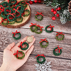 24個2色のポリエステルと鉄製のミニチュアクリスマスリース  マイクロ風景ドールハウスアクセサリー  小道具の装飾のふりをする  ミックスカラー  39x34x9mm  12個/カラー&nbsp;DOLL-GO0001-09