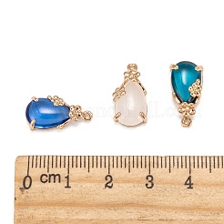ガラスチャーム  金色の真鍮のオープンバックセッティング  ティアドロップ  ミックスカラー  17x8.5x5mm  穴：1mm&nbsp;X-GLAA-T010-007