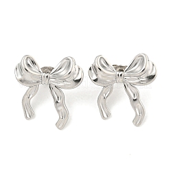 変色しない304ステンレススチール製スタッドピアス（女性用）  蝶結び  ステンレス鋼色  24x22mm&nbsp;EJEW-A111-01P