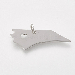 変色しにくい201ステンレススチールペンダント  ノースカロライナ州の地図  ステンレス鋼色  11x30x1mm  穴：3mm&nbsp;STAS-T038-51