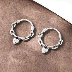 316ステンレススチール軟骨ピアス  フープノーズリング  アンティークシルバー  ハート  18x15x2.5mm&nbsp;AJEW-C044-16A-AS