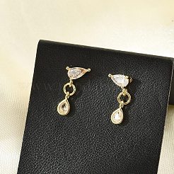 真鍮マイクロペーブクリアキュービックジルコニアスタッドピアス  鉛フリー＆カドミウムフリー  長持ちメッキ  ラックめっき  18KGP本金メッキ  ティアドロップ  10x6mm&nbsp;EJEW-R016-26G-02